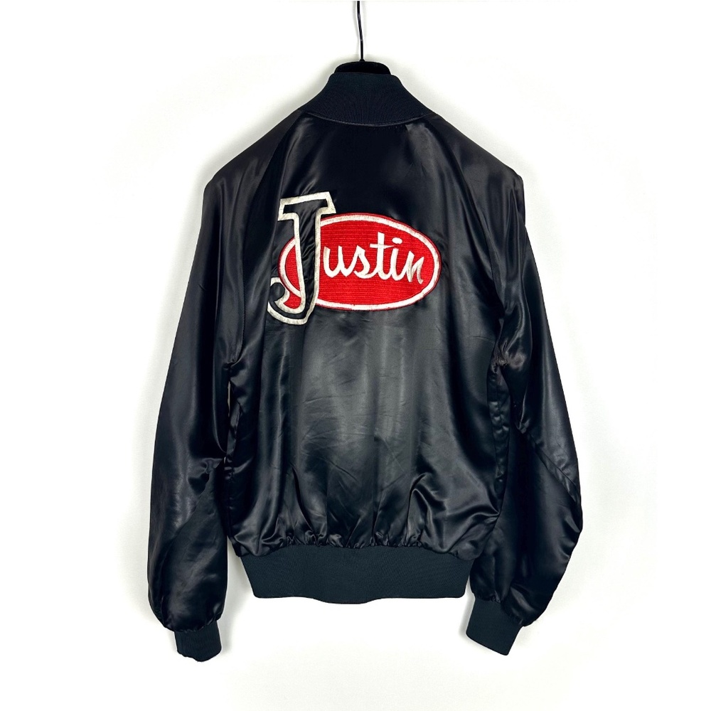 Vintage Men's Justin Boot Co. Bw Westernwear’ Silky Black  Bomber Jacket • M